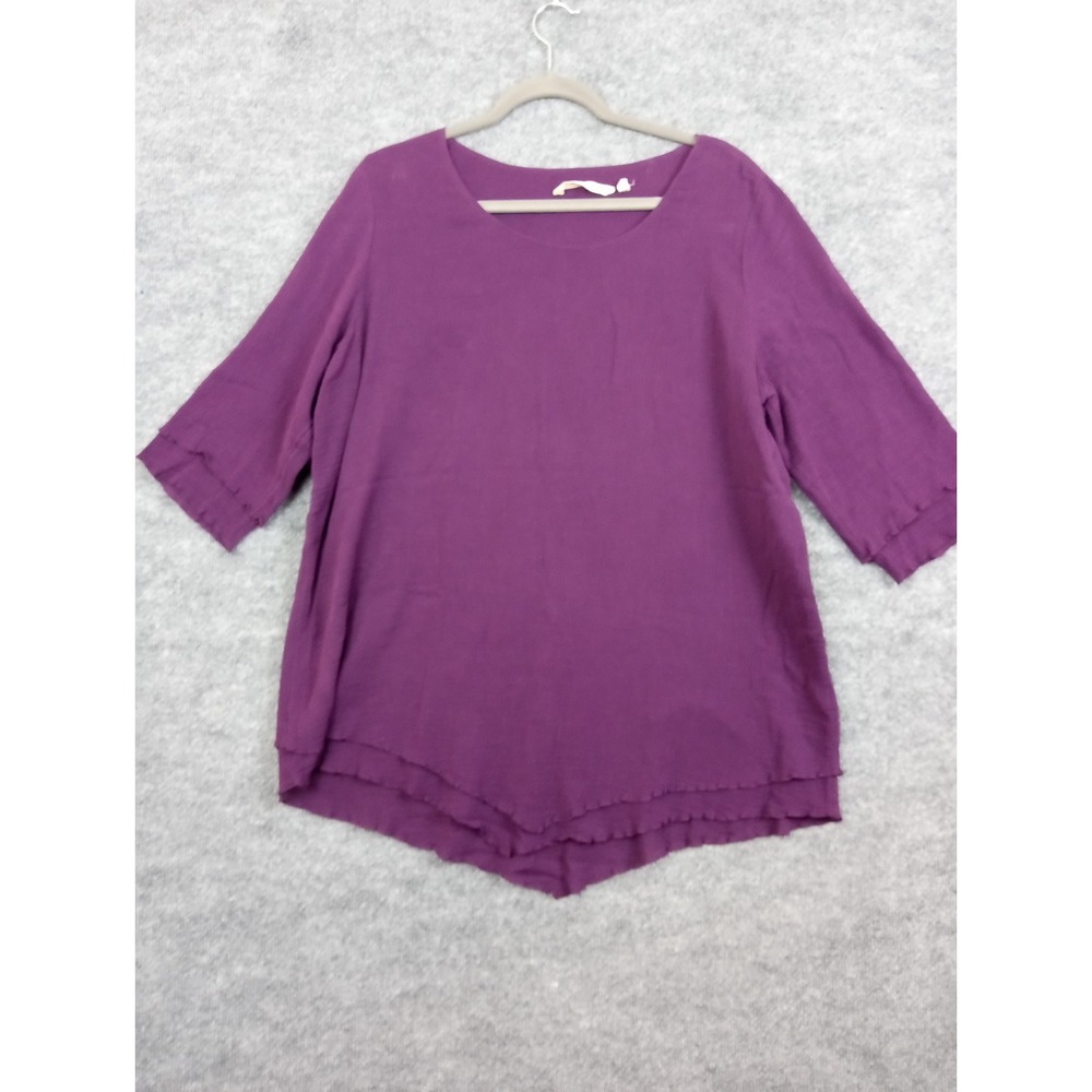 Soft Surroundings Womens Top Size L Purple 3/4 Sleeve Layered Hem Cotton